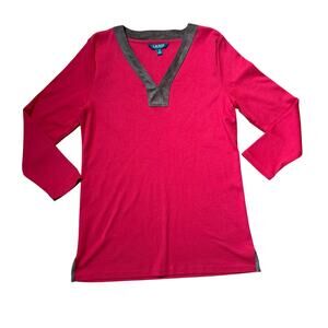 Lauren Ralph Lauren Women Tunic SZ L Red Faux Suede Western Equestrian Holiday